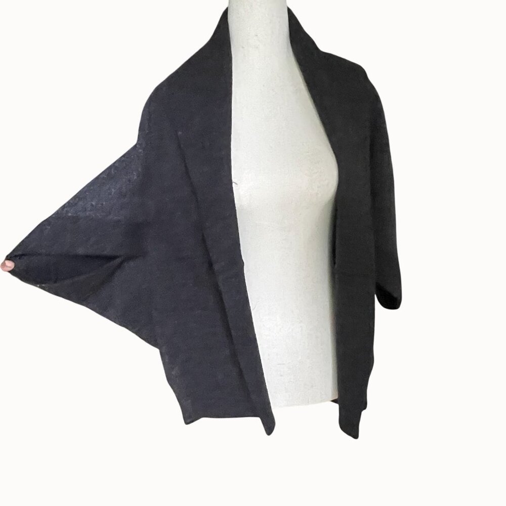 Vtg Saks Fifth Avenue Gray Origami Cocoon Open Front Fleece Wrap Jacket XS - Picture 13 of 16